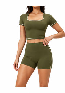 Women's Gym Fitness 2-Piece Set Square Neck Bra Shorts High Elastic Waist Solid Quick Dry Breathable Yoga Spandex/Nylon - Product Image 4