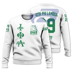 Sweat-shirt à col rond Iota Phi Lambda IPL Sorority 1921, sweat-shirt blanc de qualité supérieure de la sororité grecque IPL avec lettres vertes - Product Image 1