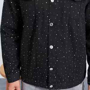 High Quality Men's Custom Outdoor Denim <b>Rhinestone</b> <b>Jacket</b> 100% Cotton Lightweight Windproof New Design Stand Collar - Product Image 6