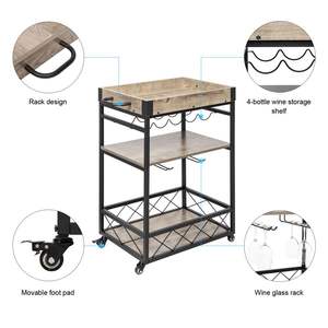 Chariot de service industriel vintage pour la maison et la cuisine, chariot de bar mobile en bois et métal, unité de rangement RT - Product Image 5
