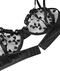 Ensemble de lingerie sexy push-up à armatures, en résille transparente, avec soutien-gorge et culotte à lanières - Product Image 3