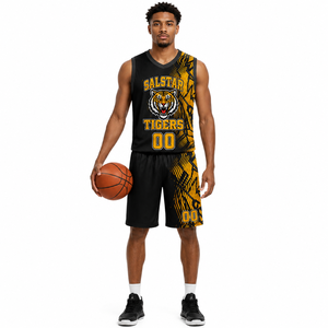 Maillots de basket-ball personnalisés pour hommes, design tendance, haute qualité, ensembles d'uniformes d'équipe, col en V, sans manches, maille 100% polyester, séchage rapide - Product Image 2