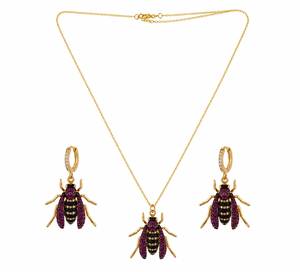 Parure de collier et boucles d'oreilles personnalisées plaquées rhodium, pendentif abeille micro-pavé, chaîne câble, bijoux de luxe pour femme, idéal pour mariée - Product Image 2