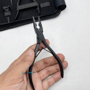 Kit d'outils professionnels et durables pour extensions de cheveux, avec logo personnalisé, en acier inoxydable noir mat, comprenant des pinces à maillons et des pinces à ouvrir. - Product Image 2