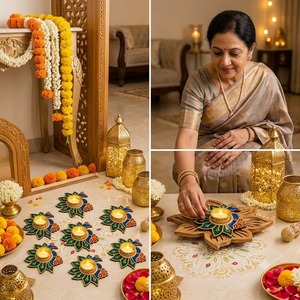 Support de bougie décoratif artisanal à motif paon coloré pour centre de table de mariage et Rangoli au sol - Product Image 3