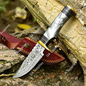 Couteau à lame fixe en acier Damas à bord rasoir, EDC, Skinner, pour camping et pêche, vente en gros, poignée personnalisable OEM, étui en cuir, faible MOQ - Product Image 2
