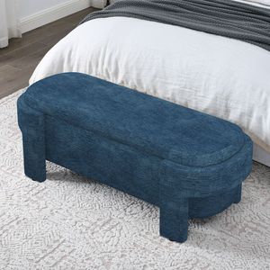 Panca Imbottita in Tessuto Lino Blu Scuro con Ampio Spazio di Archiviazione 51.5 X 20.5 X 17 per Soggiorno, Ingresso, Camera da Letto - Product Image 3