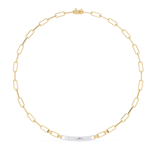 Pendentif barre en or jaune 14 carats avec diamant brillant de laboratoire certifié IGI, style trombone, collier en diamant synthétique - Product Image 1