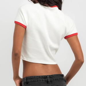 Women's <b>White</b> Crew Neck Short Sleeve <b>Crop</b> <b>Top</b> Solid Color Casual Breathable Knitted Cotton Spring Summer Style - Product Image 4