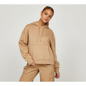 Sudadera con Capucha Beige Personalizada para Mujer, Estilo Oversize, Informal, con Bolsillo Canguro, Prenda de Moda - Product Image 4