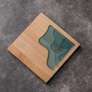 Wholesale Modern Light Luxury Wood Epoxy <b>Coasters</b> Square Tea Heat Insulation Mats Resin Wood <b>coaster</b> - Product Image 5