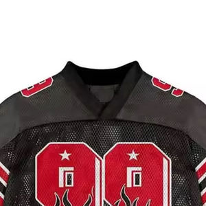 Maillot de football américain personnalisé pour homme, noir et rouge, en mesh, manches courtes, col en V, impression sublimée, respirant, coupe classique - Product Image 4