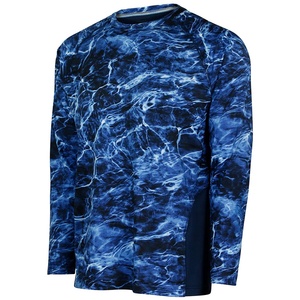 Men's Long Sleeve Hunting Shirt Blue Water Print Moisture-Wicking Polyester Summer Outdoor Top - Product Image 2