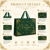 Sacs cadeaux en papier de Noël de luxe personnalisés avec poignées en ruban de satin et logo en feuille d'or pour l'emballage de cadeaux de détail