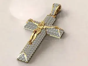 Colgante de Cruz de Jesús con Moissanita Redonda de 2 Quilates, Chapado en Oro sobre Plata de Ley, con Diamantes Tishya, para Mujer - Product Image 3