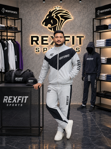 REXFIT SPORTS 2026 Ensemble de survêtement homme blanc et noir, fermeture éclair intégrale, col montant, ensemble de sport personnalisé pour l'entraînement et le jogging - Product Image 6