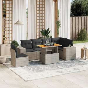 Ensemble de canapés de jardin gris en rotin avec coussins, mobilier d'extérieur de style contemporain - Product Image 1