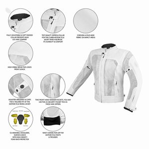 White Men's Full Sleeve Breathable <b>Motorcycle</b> <b>Jacket</b> <b>Summer</b> Mesh Riding Wear Adult Style - Product Image 6
