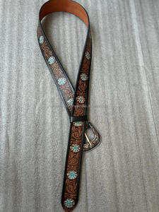 Cinturón floral pintado a mano occidental de cuero genuino personalizado con hebilla extraíble, cinturones de vaquero - Product Image 3