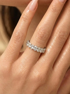 Drop Shipping <b>925</b> Solid <b>Silver</b> Engagement Gold Plated IGI Certified Bridal Wedding <b>Ring</b> Jewelry Oval Moissanite Eternity Band - Product Image 3