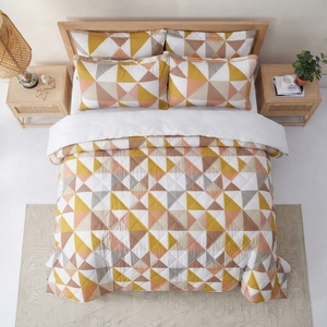 Juego de Cubrecama Dolce Pumpkin de 3 Piezas, Estampado Geométrico Sólido, Mezcla de Algodón T-150, Ropa de Cama para Toda Temporada, Uso Doméstico, Estilo Duradero - Product Image 1