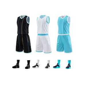 Ensemble d'uniformes de basketball pour hommes, imprimé par transfert thermique, anti-humidité, 100 % polyester, coupe classique, débardeur sans manches avec cordon de serrage - Product Image 2