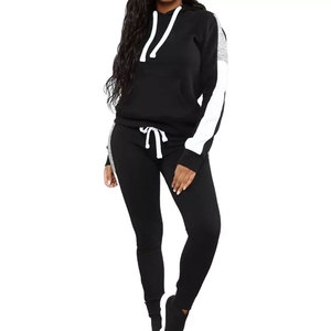 <b>Women</b> Red Solid Eco-Friendly Breathable Winter <b>Fleece</b> Streetwear Tracksuit Set Full Sleeve Sporty Hooded <b>Joggers</b> Side Stripe - Product Image 5