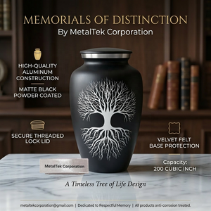 Urne funéraire artisanale en métal pour cendres d'adultes, en aluminium durable avec couvercle à filetage sécurisé, design moderne, décoration funéraire - Product Image 6