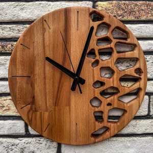 Handmade Acacia Wood Geometric Round <b>Wall</b> <b>Clock</b>, Silent Modern Rustic Home <b>Decor</b> - Product Image 3