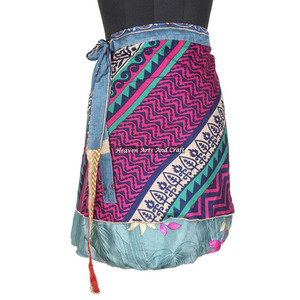 Minifaldas de seda india con estampado de sari, falda corta vintage de alta calidad, estilo bohemio para mujer, estilo étnico hippie. - Product Image 5
