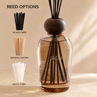 Diffuseur de parfum décoratif en verre ambré 100 ml avec bouchon en bois, étiquette personnalisée