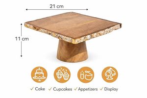 Support à gâteau carré en bois de manguier fait main avec bord naturel pour table, idéal pour mariage, fête, décoration intérieure par Aqudus Saleem Uttar Pradesh - Product Image 2