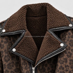 Women's Leopard Print Moto <b>Jacket</b> Cropped <b>Sherpa</b> <b>Lined</b> Faux Leather Biker Coat Windproof Autumn Outerwear Stylish <b>Jacket</b> - Product Image 5