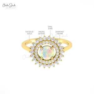 Natural 6mm Round Cut Ethiopian <b>Opal</b> Dual Halo <b>Ring</b> in 14k Solid Gold Diamond Classic Wedding <b>Ring</b> from Chordia Jewels - Product Image 6