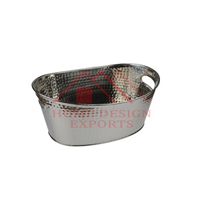 Cubo de hielo de aluminio, enfriador de vino para bebidas con logotipo personalizado, acepta Cubo de vino martillado a mano, mesa con acabado de níquel - Product Image 1