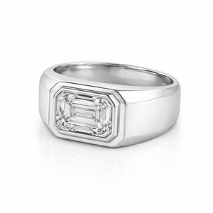 Anillo de sello al por mayor con diamante de laboratorio de corte esmeralda, anillo de oro macizo de 18K con engaste de bisel, anillo de boda minimalista - Product Image 3