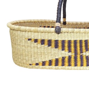 Traditional ethnic dark <b>handle</b> and contrasting bow motif seagrass changing <b>basket</b> featuring rattan changing kid <b>basket</b> <b>with</b> - Product Image 3