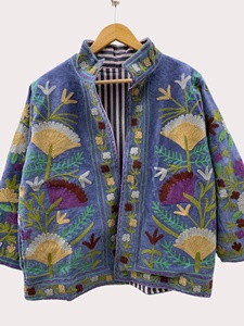 Bohemian Velvet Suzani Jacket Embroidered Jacket Oversize Winter Jacket Uzbek <b>Duster</b> Style Handmade Jacket Gift for Her - Product Image 1