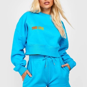 Sweat-shirt à col rond pour femme, personnalisable, service OEM, manches longues, imprimé lettres, logo frontal, décontracté, hiver, séchage rapide, 100% coton - Product Image 1