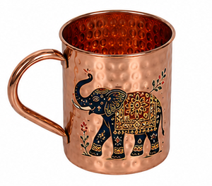 Handmade Hammered Copper <b>Mug</b> with Royal <b>Elephant</b> Enamel Print Design | Decorative Moscow Mule <b>Mug</b> | Ethnic Copper Drinkware Gift - Product Image 1