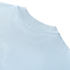 T-shirt pour homme bleu clair à manches courtes, col rond, 100% coton, coupe classique, couleur unie, jersey tricoté uni - Product Image 4