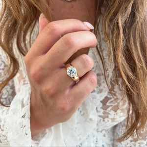 Flush Set Lab Diamond 18K Gold Gypsy Solitaire <b>Ring</b> Chunky <b>Dome</b> Wedding Band Modern Minimalist Engagement <b>Ring</b> Women IGI - Product Image 1
