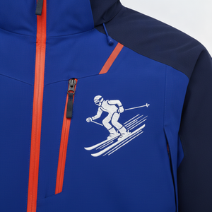Veste matelassée à capuche bleu marine pour homme, vêtement d'extérieur sportif imperméable pour l'hiver avec logo de ski imprimé et fermeture éclair - Product Image 6