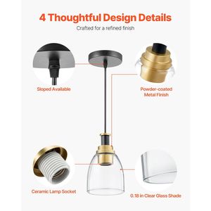 Set di 2 Lampade a Sospensione con 1 Luce, Paralume in Vetro Trasparente, Illuminazione per Isola Cucina, Cavo Regolabile, Lampadari Neri - Product Image 4