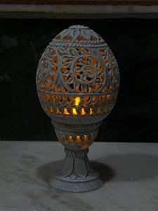 Lampe de nuit artisanale en marbre et pierre savonneuse, porte-bougie chauffe-plat sculpté, veilleuse de chevet, décoration d'intérieur unique, cadeau bohème, éclairage d'ambiance - Product Image 3