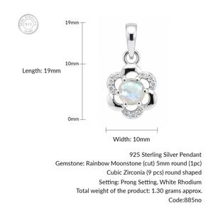 Rhaya Jewels – Pendentif classique en argent sterling plaqué rhodium, fait main, minimaliste, avec pierre de lune et fleur en oxyde de zirconium, serti griffe, pour femme - Product Image 3
