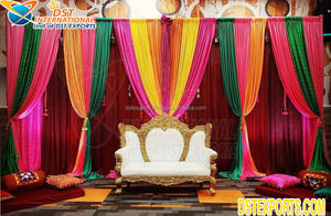 Décor de scène de nuit indien lumineux et coloré, tenjabi de mariage Mehndi & Sangeet, décoration de scène de cérémonie, rideaux colorés - Product Image 4
