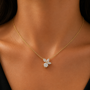 Brilliant Cut Lab Grown Diamond Classic Floral Chain Necklace 14K 18K <b>Solid</b> <b>Gold</b> Rhodium Plated E Color Minimalist <b>Pendant</b> Charm - Product Image 2