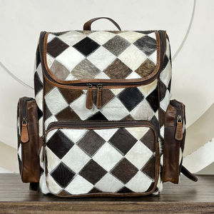 Latest OEM Checkered Pattern Handcrafted Genuine Cowhide <b>Leather</b> <b>Backpack</b> Stylish Luxury Manufacturing Bag Perfect for Travel - Product Image 4