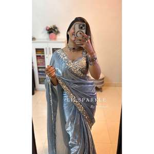 Designer <b>Party</b> Saree with Lace Border Cording and Sequins Embroidery Work for <b>Prom</b> Dresses - Product Image 3